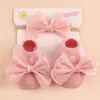 Meias antiderrapantes para chão com laço para bebês e crianças pequenas, conjunto de faixa de cabelo e meias de nylon para crianças, acessórios de cabelo para bebês