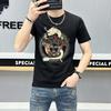 Estación europea 2024 nueva camiseta casual transpirable de manga corta para hombre con estampado de Medusa y pedrería