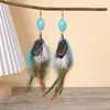 Pendientes Bohemios de Plumas Transfronterizos, Pendientes Largos Vintage Exagerados de Turquesa para Vacaciones, Pendientes de Borlas Estilo Étnico