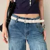 Cinturón tejido a mano estilo retro americano sin hebilla para mujer, cinturón de cuero rojo de alta gama para combinar con jeans y decorar faldas