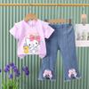 Traje de Verão para Meninos 2024 Novas Roupas de Verão para Bebê Conjunto de Duas Peças Fashion Fofo com Laço de Gato