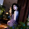 Lemon Story Nova Garota Chinesa Picante Renda no Ombro Gola Roxa Cheongsam Saia de Quadril Lingerie Pura Sexy 9293