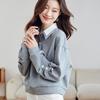 Sudadera Gris Falsa de Dos Piezas para Mujer, Nuevo Estilo Otoño 2025, Cuello Patchwork, Estilo Universitario, Top Holgado de Manga Larga