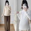 Ropa de Maternidad Otoño e Invierno Tendencia Doble Cara Térmica Capa Interior con Bordes Fruncidos para Mujeres Embarazadas, Soporte de Vientre Plisado, Camiseta Adelgazante que Oculta el Vientre