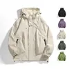 Jaqueta corta-vento funcional de cor sólida para atividades ao ar livre, ombro caído, corte solto, para jovens, montanhismo de curta distância, ciclismo, outerwear impermeável com capuz