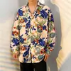 Camisa Floral Retro de Manga Larga Estilo Hong Kong para Hombres y Mujeres, Estilo Perezoso, Caída Suelta, Seda Helada Delgada, Nicho, Camisa Protectora Solar para la Playa