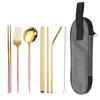 Acero Inoxidable 304 Vajilla Conveniente Set de Pajita Tenedor Cuchara Palillos Viaje al Aire Libre Set de Siete Piezas Amazon Venta Caliente