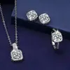 Ecológico - Conjunto de Três Peças para Comércio Exterior com Colar, Brincos, Anel de Zircônia Diamantada, Pingente Feminino, Joias para Lives de Celebridades da Internet
