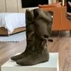 Aumento de Altura Interior de 4 cm ~ Piel Suave Estilo Coreano Retro Punta Fina Correa con Hebilla Plisadas Botas Caídas de Media Pantorrilla Botas Vaqueras Occidentales para Mujer