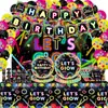Amazon Creativo Colorido Tema Neón Fiesta de Cumpleaños Disco Decoración Vajilla Suministros Banderín Juego de Cinco Piezas