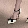 Zapatos de Tacón Alto con Punta Fina y Lazo Estilo Chanel para Mujer, Nuevos de Verano 2026 Sandalias Elegantes de Tira Única con Punta Cerrada Estilo Francés