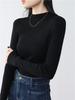 Otoño e Invierno Camiseta Base de Punto de Lana de Cuello Medio Alto Francés para Mujer Suéter Interior Elegante de Ajuste Ceñido de Alta Gama Top Suave y Ceroso