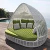 Cama Redonda de Exterior Patio de Villa Cama Nido de Pájaro B&B Hotel Sofá Cama Semircircular Jaula de Pájaros Tumbona de Sol Tejida de Ratán para Exteriores