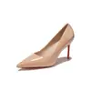 Zapatos de tacón alto para mujer 9169B, punta fina, tacón de aguja, charol, blanquecino, sencillos y elegantes, adecuados para el trabajo