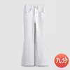 Jeans Blancos Mate de Gama Alta con Micro-Campana para Mujer, de Tiro Alto, Corte Ajustado, Pantalones de Campana