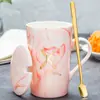 Taza Cerámica Taza con Tapa Cuchara Hogar Oficina Pareja Taza de Té Taza para Beber Taza de Café Puede Imprimir Logo Patrón