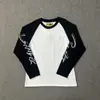 Atacado Transfronteiriço Marca da Moda Estampa de Letras Alcatraz Unissex Casual Solta Color Block Manga Raglan Manga Longa Camiseta