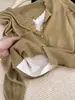 Blusa de Tricô Patchwork de Renda Cáqui Falsa Duas Peças Manga Longa Outono Única Bonita Suave Versátil Camada Base