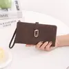 2026 Novo Modelo Carteira Longa Feminina Estilo Coreano Pu Cor Sólida Fivela Dobrável Bolsa de Mão Bolsa Longa Multifuncional para Armazenamento