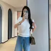 Blusa de Tricô Premium Marca C Fio Alto Algodão Puro Amiga da Pele Soltinha Modeladora Elegante Gola Redonda Manga Curta para Mulheres 093