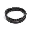 Venta Caliente de Amazon Pulsera para Hombre de Piedra Ojo de Tigre Natural Pulsera de Cuero Multicapa Tejida a Mano Transfronteriza