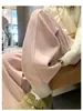 Calça feminina rosa outono nova cintura alta Minnie 2026, calça casual reta macia com forro de fleece, calça larga solta