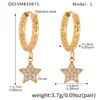 Miduoduo Joyería Europea y Americana Acero Inoxidable Estrella de Cinco Puntas Completamente Diamantados Zirconia Pendientes Chapados en Oro Real de 18K Elegantes Pendientes de Moda