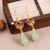 Novos Brincos Gancho de Pedra Natural Chinesa com Borla Pingente de Óleo Estilo Nacional Novo Método Antigo Brincos Coloridos de Esmalte Brincos de Imitação de Jade Hetian