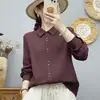 Camisa feminina de algodão com mangas compridas e camada dupla, qualidade de exportação, macia e amiga da pele, simples e versátil, corte solto