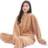 Pijama de lana coral para mujer, de invierno, con forro polar, jacquard grueso, de manga larga, para el hogar, conjunto de dos piezas, otoño e invierno, holgado y cálido.