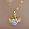 [Acero de titanio] Collar de alas de corona de diamantes con temperamento de lujo ligero y magnífico para mujer, cadena de clavícula que combina con todo, cadena de acero de titanio.