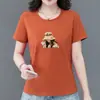 Bens de luxo leve de alta qualidade~Camiseta de manga curta feminina solta modeladora que rejuvenesce top estampado roupa casual de verão para mães de meia-idade