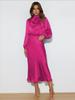 Nuevo Vestido de Noche Elegante para Mujer de Alta Gama de Satén de Manga Larga para Comercio Exterior
