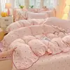 Novo Conjunto de Colcha de Gaze de Camada Dupla com Sensação de Nuvem Conjunto de Quatro Peças Estilo Coreano Renda Gaze Fofa Algodão Amassado Estilo Colcha Conjunto de Quatro Peças Dropshipping