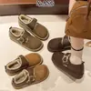 Sapatos Birkenstock Versão Lã Couro Genuíno Feminino Inverno Plus Velvet Espessado Quente Peludo Sapatos Grandes de Algodão Slip-on Botas de Neve