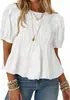 Camisa Boneca Europeia e Americana Feminina de Verão com Mangas Bufantes e Babados Camiseta Plissada Fumê Casual Solta Fluida