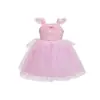 Vestido de Performance com Manga Voadora, Alça, Saia de Renda para Menina, Doce de Verão com Lantejoulas para Bebê, Vestido de Princesa Sereia