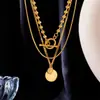 Un Collar de Acero de Titanio Redondo de Marca de Tres Capas y Tres Usos para Mujer, Apilable, Estilo Europeo y Americano, Colgante de Personalidad Exagerada