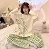 Pijama Atacado Feminino Manga Longa Calça Conjunto Menina Japonesa Desenho Animado Fofo Tamanho Grande Primavera e Outono Roupa de Casa Pode Ser Usada Fora