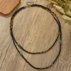 Colar Bohemian Camadas Empilhadas Duplas Corrente para Suéter Masculino com Contas de Ágata Negra e Pinho Africano Retrô Joias Yiwu