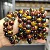 Pulsera de Piedra Ojo de Tigre Amarillo con Patrón de Rayo Natural de Venta Caliente Transfronteriza para Hombres y Mujeres, Pulsera Simple de una Sola Vuelta con Cuentas Redondas, Al por Mayor en Stock