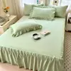 2026 Novo Modelo Saia de Cama Solteiro Cor Sólida Algodão Lavado Peça Única