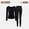 Máscara facial calmante para a pele e modelador corporal para mulheres com bojos, fino, invisível, anti-transparente, roupa íntima térmica, camada interna sem costura, conjunto de top e calça de outono