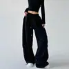 Calça Jogger Cinza Estilo Americano para Mulheres, Nova Coleção Primavera e Outono 2025, Cintura Alta, Corte Reto Solto, Casual, Calça de Pierna Larga para Trabalho