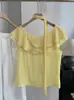 Camisa Sem Manga Lisa com Babados de Camada Dupla Kekezoon para Mulheres, Estilo Suave de Verão com Top de Fita 7532