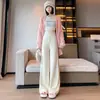 Nova coleção de outono e inverno estilo coreano: Calças pantalona de alta qualidade, com corte solto, macias e confortáveis para mulheres, apresentando um design relaxado e fluido com malha no comprimento do chão