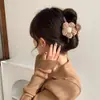 Accesorio para el cabello de pinza de tiburón marrón, de bajo volumen, esponjoso, para peinado semi-recogido, pinza grande de oso para el cabello, pinza de garra con orejas de gato y borla elegante para mujer