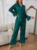 Conjunto Básico de Lujo para Otoño e Invierno Estilo Francés de Satén con Mangas Acampanadas de Encaje y Pantalones Largos
