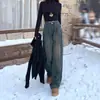 Jeans de Tiro Alto Gris Cemento Americano Forrados de Polar para Mujer, Pantalones Nuevos Sueltos Adelgazantes para Otoño e Invierno 2024