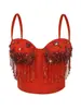 Nuevo Corsé de Espina de Pescado con Borlas de Pedrería Camisola Tejida a Mano Ropa Exterior Corta con Copas Bralette